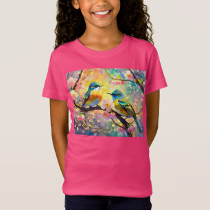Kirschblüten-Fantasie-Sonnenaufgang-Singvögel T-Shirt
