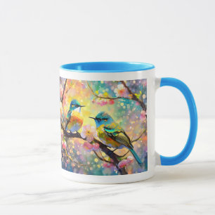 Kirschblüten-Fantasie-Sonnenaufgang-Singvögel Tasse