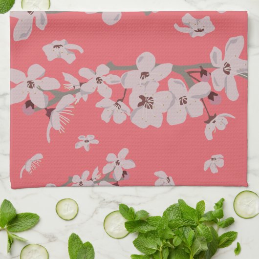 Kirschblüten Floating-Blume Geschirrtuch (Gefaltet)