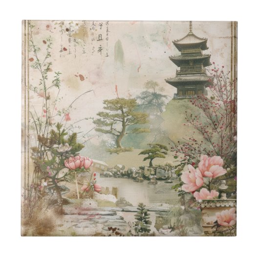 Kirschblüten-Gartenszene (3) Fliese (Vorderseite)
