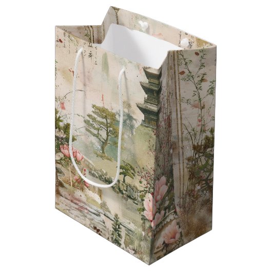 Kirschblüten-Gartenszene (3) Mittlere Geschenktüte (Vorderseite Schrägansicht)