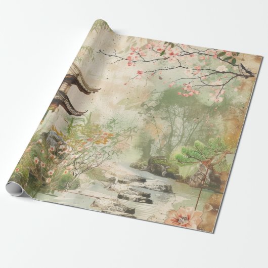 Kirschblüten-Gartenszene (4) Geschenkpapier (Ungerollt)
