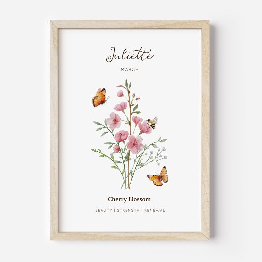 Kirschblüten-Geburtsmonats-Blumenposter Poster