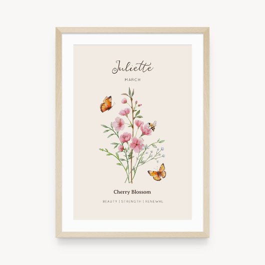 Kirschblüten-Geburtsmonatsblumenposter Poster