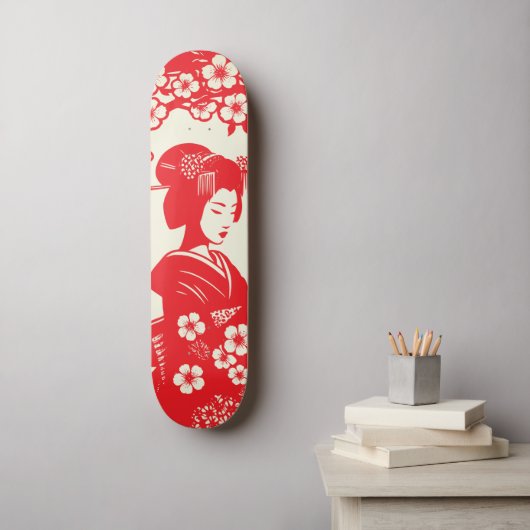 Kirschblüten-Geisha II Skateboard (Wandkunst)