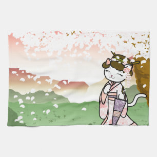 Kirschblüten-Geisha-Miezekatze Handtuch
