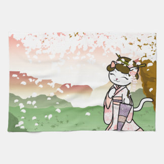 Kirschblüten-Geisha-Miezekatze Handtuch