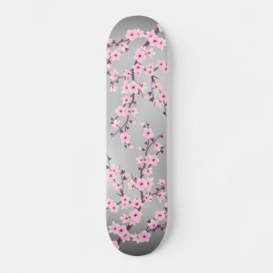 Kirschblüten-Grau-Rosa-Asien-Floral Skateboard