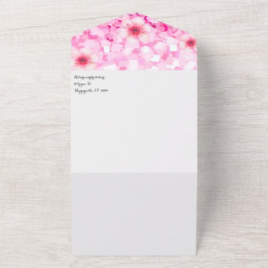 Kirschblüten Hochzeit einladen & rett Datum Foto All In One Einladung (Außenbereich)