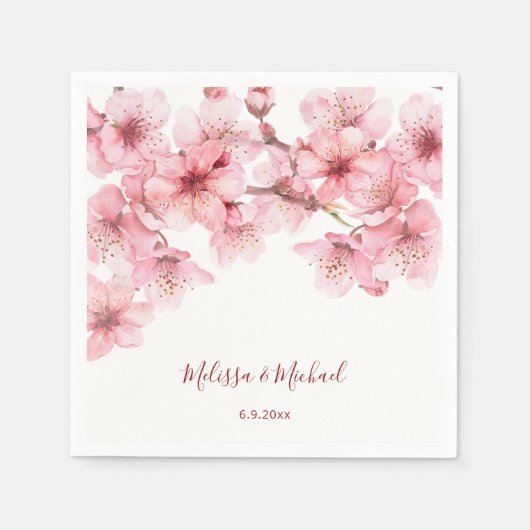 Kirschblüten-Hochzeit in Rosa und Weiß Serviette (Vorderseite)