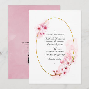 Kirschblüten-Hochzeit mit QR-Code-RSVP in Rosa Frü Einladung