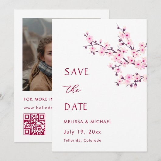 Kirschblüten-Hochzeit Save The Date (Vorne/Hinten)
