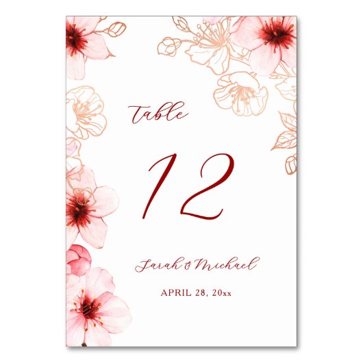 Kirschblüten-Hochzeit Tischnummer (Vorderseite)