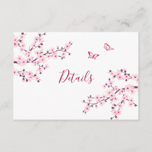 Kirschblüten-Hochzeitsdetails in Rosa und Weiß Begleitkarte
