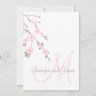 Kirschblüten-Hochzeitseinladung mit Monogramm auf Einladung