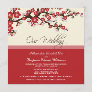 Kirschblüten-Hochzeitseinladung (rot) Einladung