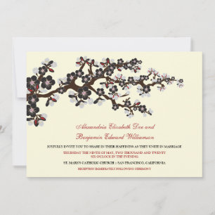 Kirschblüten Hochzeitseinladung (schwarz) Einladung
