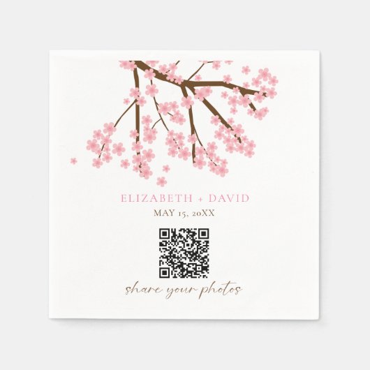 Kirschblüten-Hochzeitsfoto-Upload-QR-Code Serviette (Vorderseite)