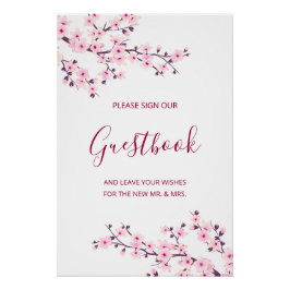 Kirschblüten-Hochzeitsgästebuch in Rosa und Weiß Poster