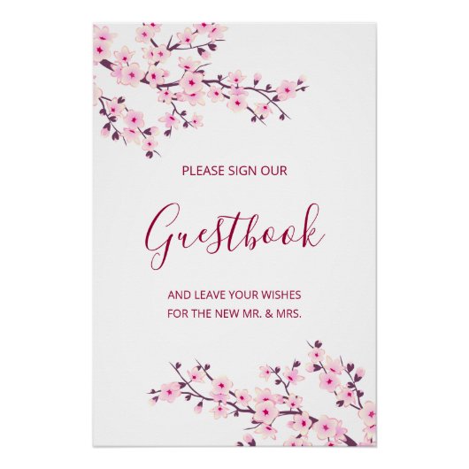 Kirschblüten-Hochzeitsgästebuch in Rosa und Weiß Poster (Vorderseite)