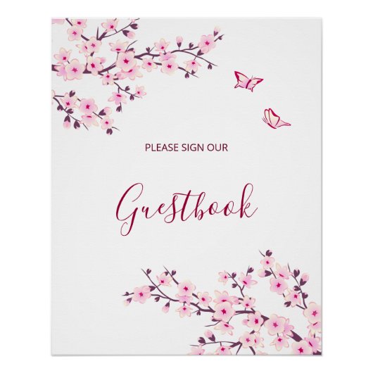 Kirschblüten-Hochzeitsgästebuch in Rosa und Weiß   Poster (Vorderseite)