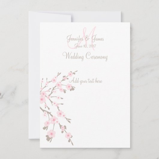 Kirschblüten-Hochzeitskirchenprogramme Einladung (Vorderseite)