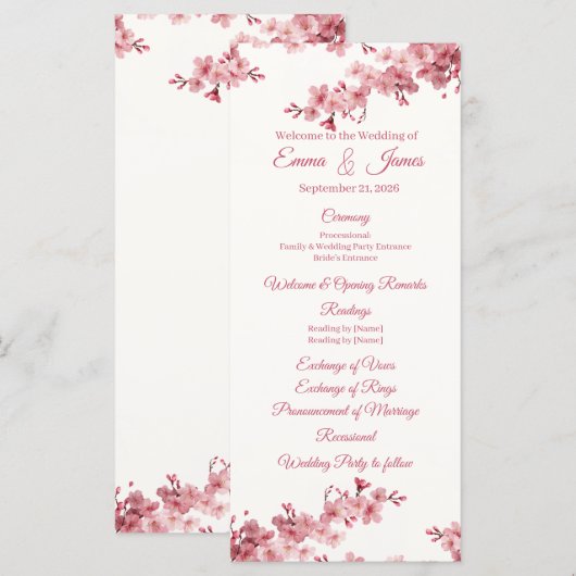 Kirschblüten Hochzeitsprogramm Vorlage (Vorne/Hinten)