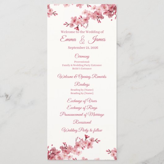 Kirschblüten Hochzeitsprogramm Vorlage (Vorderseite)