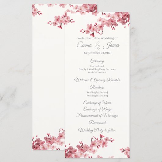 Kirschblüten Hochzeitsprogramm Vorlagen. Programm (Vorne/Hinten)