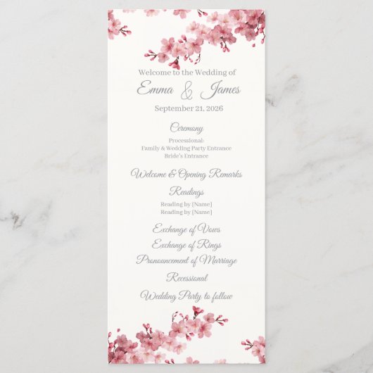Kirschblüten Hochzeitsprogramm Vorlagen. Programm (Vorderseite)