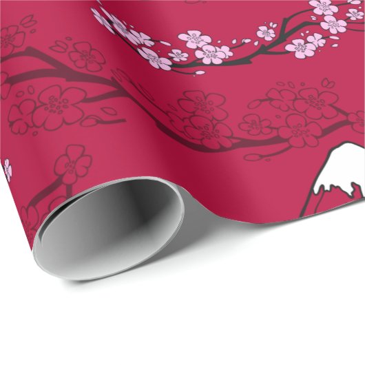 Kirschblüten im asiatischen Stil Mt. Fuji & Red BG Geschenkpapier (Rolleneckpunkt)