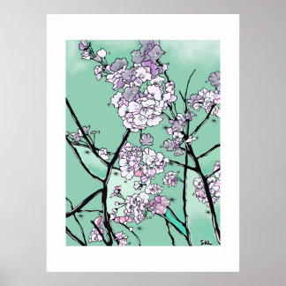 Kirschblüten im Wind – Minimale Florale Kunst Poster