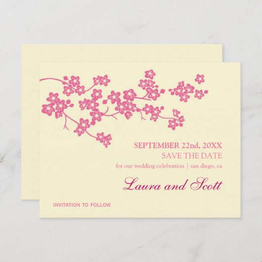 Kirschblüten in rosa Save the Date Einladung (Vorne/Hinten)