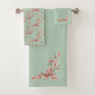 Kirschblüten in rosa und Aquamarin Badhandtuch Set