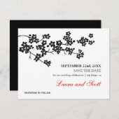 Kirschblüten in Schwarz Save the Date Einladung (Vorne/Hinten)