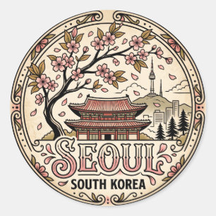 Kirschblüten in Seoul Südkorea Runder Aufkleber