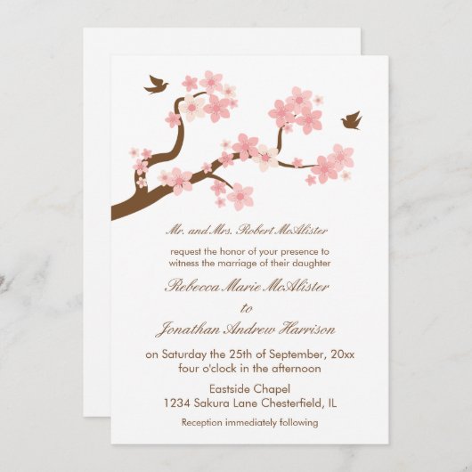 Kirschblüten in Weiß Einladung (Vorne/Hinten)