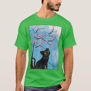 Kirschblüten Japanische Kunst Katzenliebhaber T-Shirt