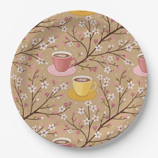 Kirschblüten-Kaffeebecher-Cozy-Muster (4) Pappteller (Vorderseite)