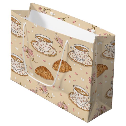 Kirschblüten-Kaffeebecher-Hülle Muster (2) Große Geschenktüte (Vorderseite Schrägansicht)