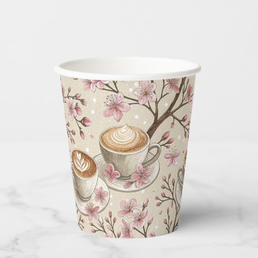Kirschblüten-Kaffeebecher-Hülle Muster (6) Pappbecher (Vorderseite)