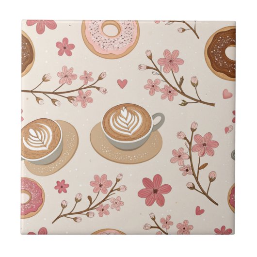 Kirschblüten-Kaffeebecher-Muster (3) Fliese (Vorderseite)