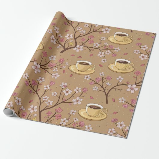 Kirschblüten-Kaffeekissen-Muster (1) Geschenkpapier (Ungerollt)