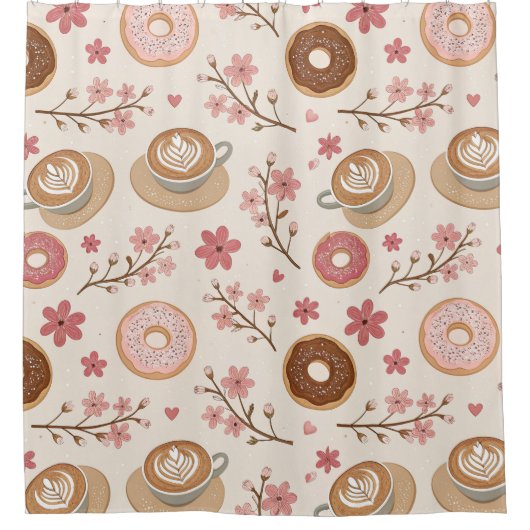 Kirschblüten-Kaffeekissen-Muster (3) Duschvorhang (Vorderseite)