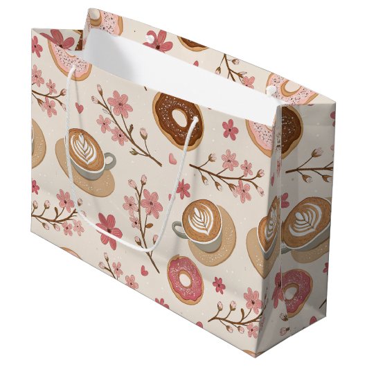 Kirschblüten-Kaffeekissen-Muster (3) Große Geschenktüte (Vorderseite Schrägansicht)