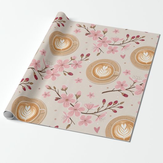 Kirschblüten-Kaffeekissen-Muster (7) Geschenkpapier (Ungerollt)
