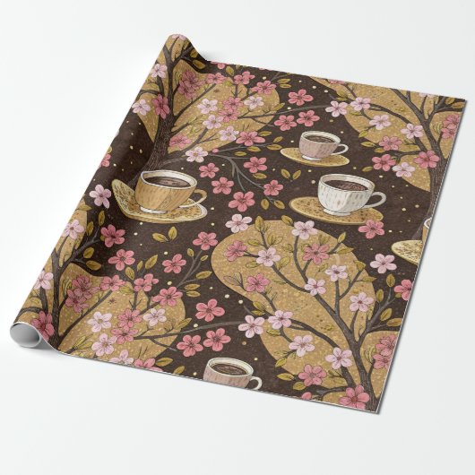 Kirschblüten-Kaffeekissen-Muster (8) Geschenkpapier (Ungerollt)