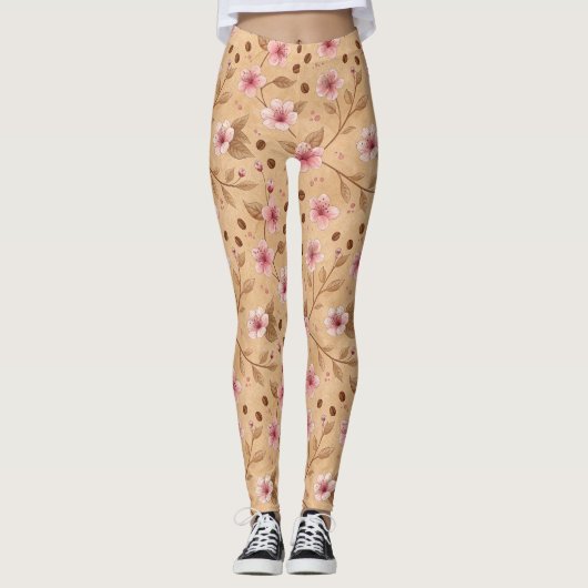 Kirschblüten-Kaffeekozy-Muster (5) Leggings (Vorderseite)