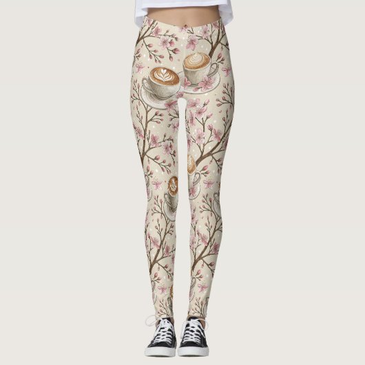 Kirschblüten-Kaffeekozy-Muster (6) Leggings (Vorderseite)