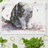 Kirschblüten-Katze und Schmetterlinge (10) Geschirrtuch (Gefaltet)